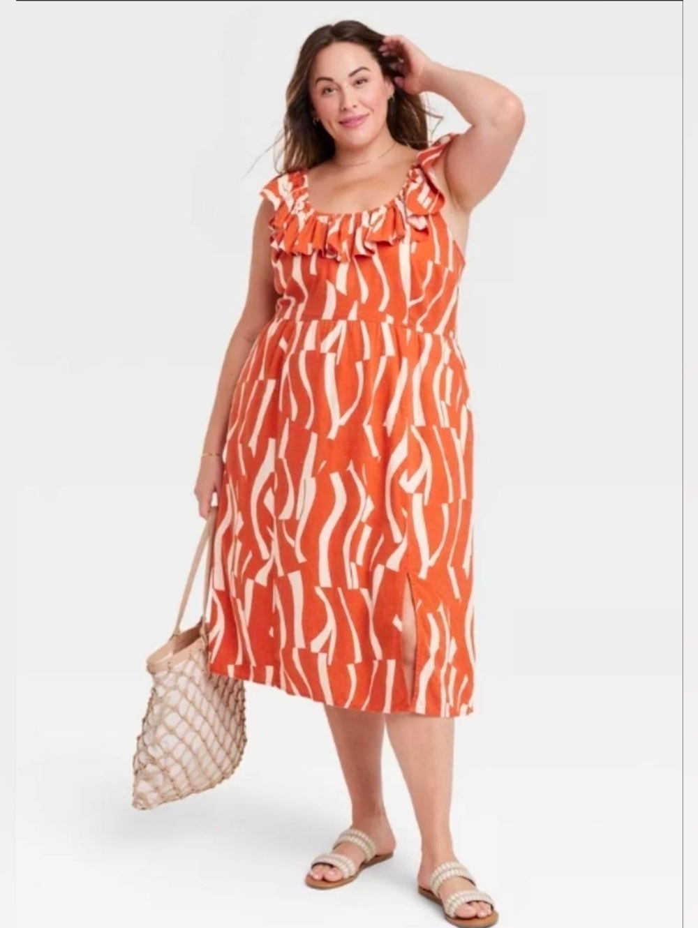 NWT Ava & Viv Linen Blend Ruffle Midi Dress Plus Size 2X - Picture 13 of 13